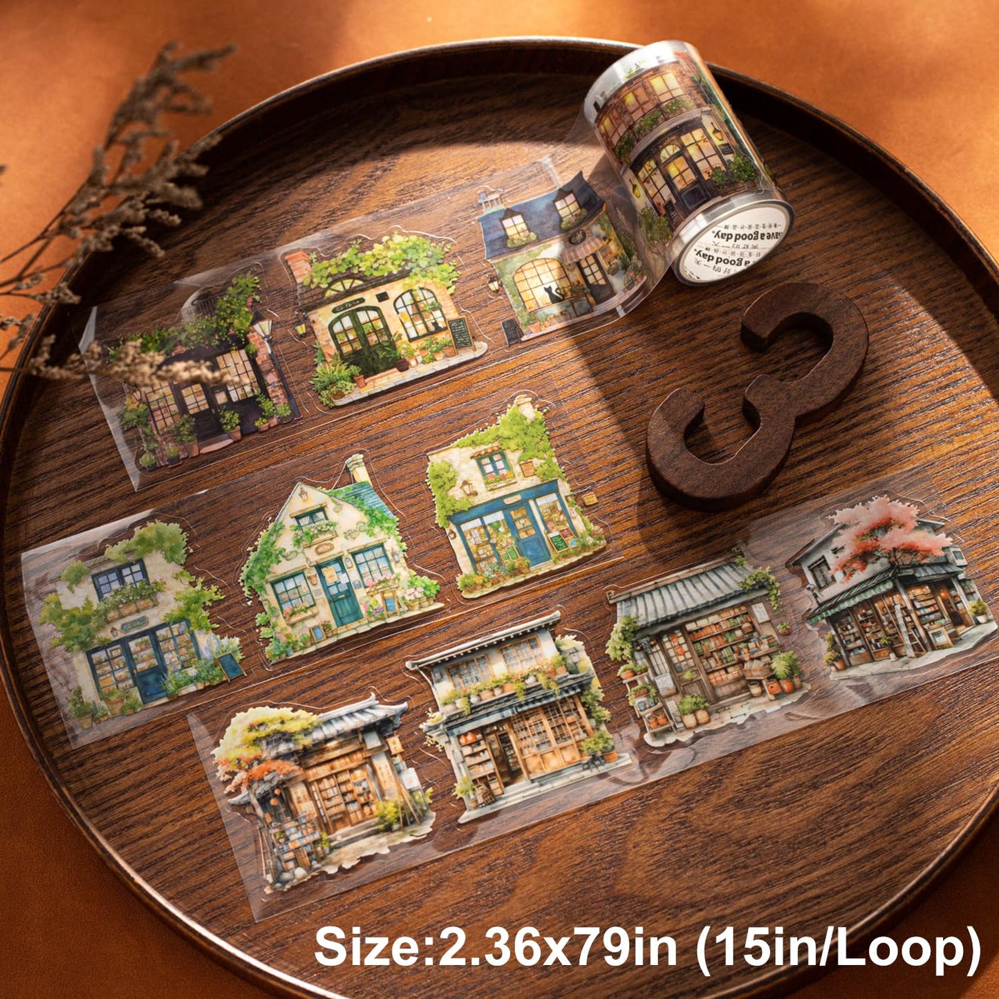 6 Rolls House Building Theme PET Tape Set, Pre-Cut Decorative Grocery Shop Stickers for Scrapbooking, Journaling, and Waterproof Craft Supplies with Clip