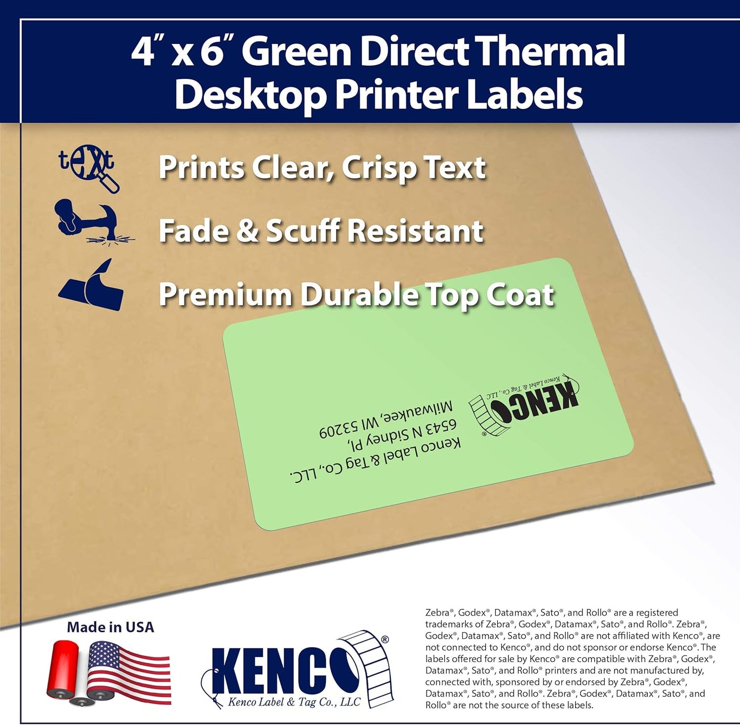 4" X 6" Direct Thermal Perforated Stickers Labels for Shipping Labels, Inventory, and Color Coding - Compatible with Zebra, Rollo, Godex and More (Green, Pallet)