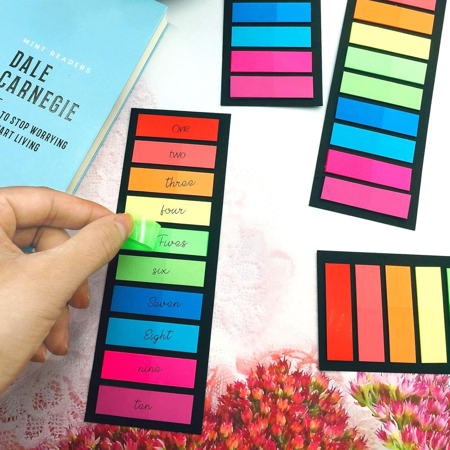 1200Pcs Colored Page Markers,6Set Fluorescent Sticky Tabs in 10 Primary Color,Neon Sticky Notes Flags,Waterproof Writable Translucent Page Flags for Books,Notebook,Removes Cleanly (Neon 1 Design)