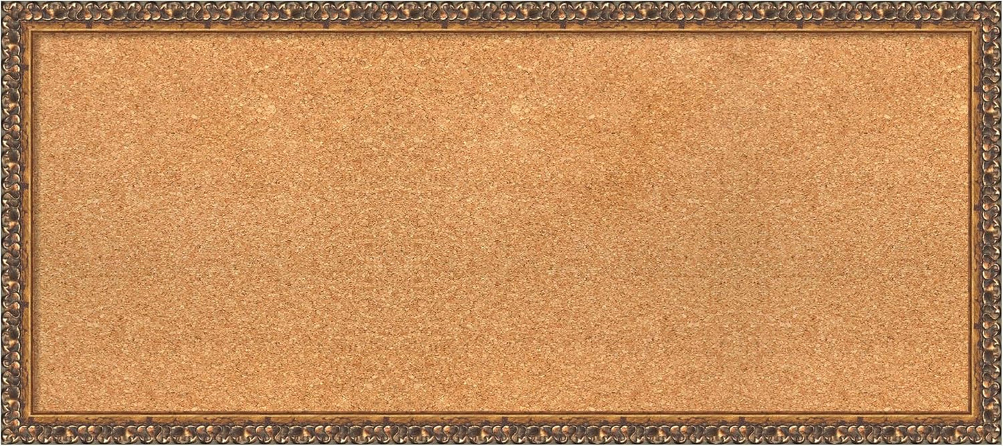 Amanti Art Natural Cork Board for Wall, 16x36 Vision Board with Bronze Frame, Medium Corkboard Office Decor for Home Organization, Traditional Corkboard Pinboard to Display Items for Home