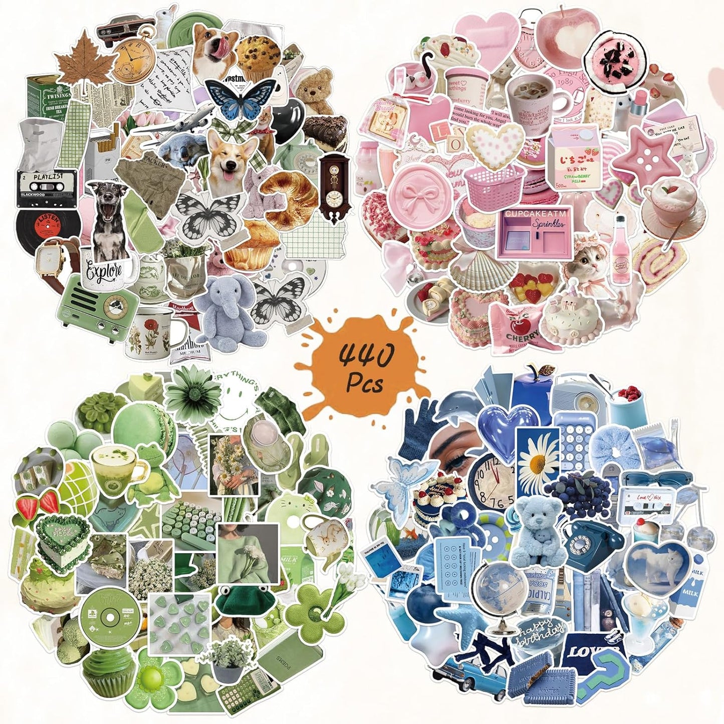 440 Pcs Vintage Aesthetic Stickers for Scrapbooks Laptop Water Bottles Skateboard Notebooks Phone Kindle, Cute Vinyl Stickers for for Kids Teens Adults Girls