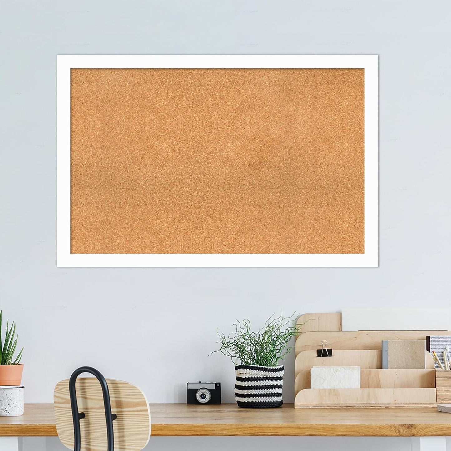 Amanti Art Natural Cork Board for Wall, 31x47 Vision Board with White Frame, Oversize Corkboard Office Decor for Home Organization, Casual Corkboard Pinboard to Display Items for Home Organization in