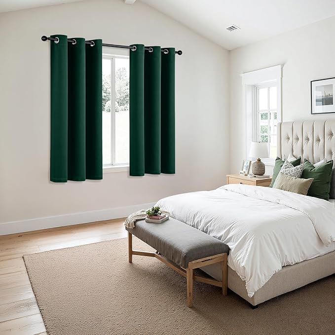 MIULEE Hunter Green Blackout Curtains - Thermal Insulated Bedroom Curtains Room Darkening Drapes for Living Room Kitchen Grommet Top Light Blocking Window Treatment, 40 x 54 Inches Long, 2 Panels