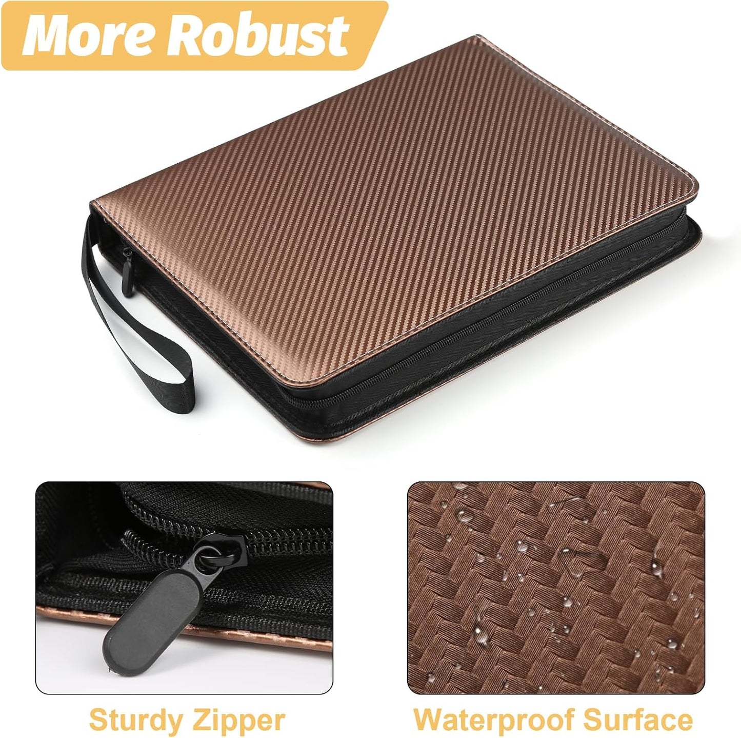 9 Pocket Card Binder, Premium Zip Trading Card Binder, 720 Double Sided Pocket PU Card Collection Binder, Collector Card Album, Card Folder for MTG, TCG, Sports Cards, Game Cards (Brown)