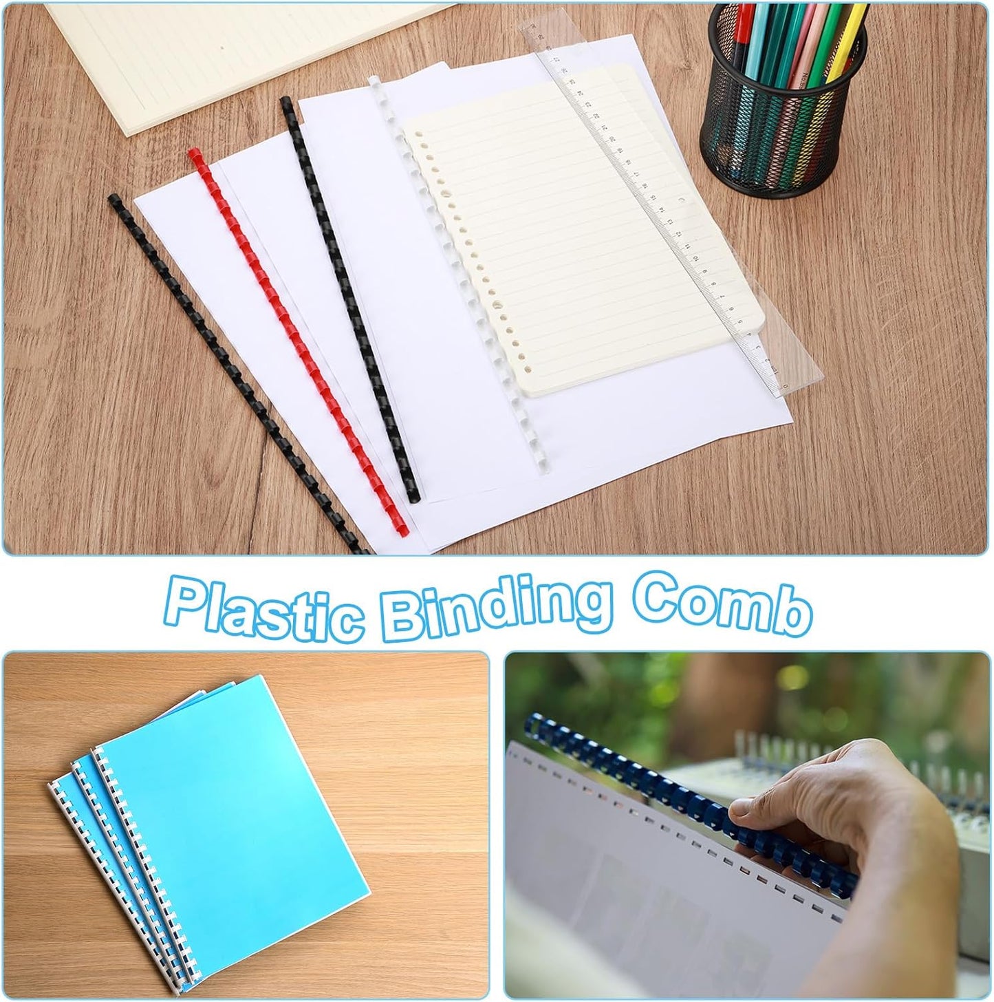 PATIKIL 22mm (7/8") Plastic Binding Combs, 10 Pcs 21 Rings Comb Binding Spines 190 Sheet Capacity Letter Size for Binding Paper Sheets Notebook Calendar Picture Album, Blue