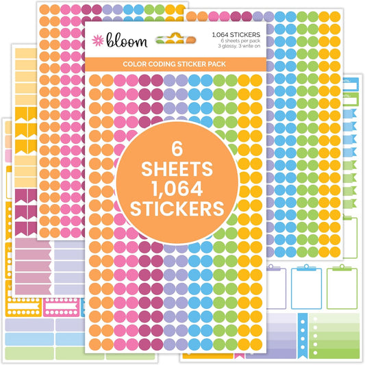 bloom daily planners Color Coding Planner Stickers - 1/4" Dot Labels - Six Sheets, 1000+ Stickers Per Pack!