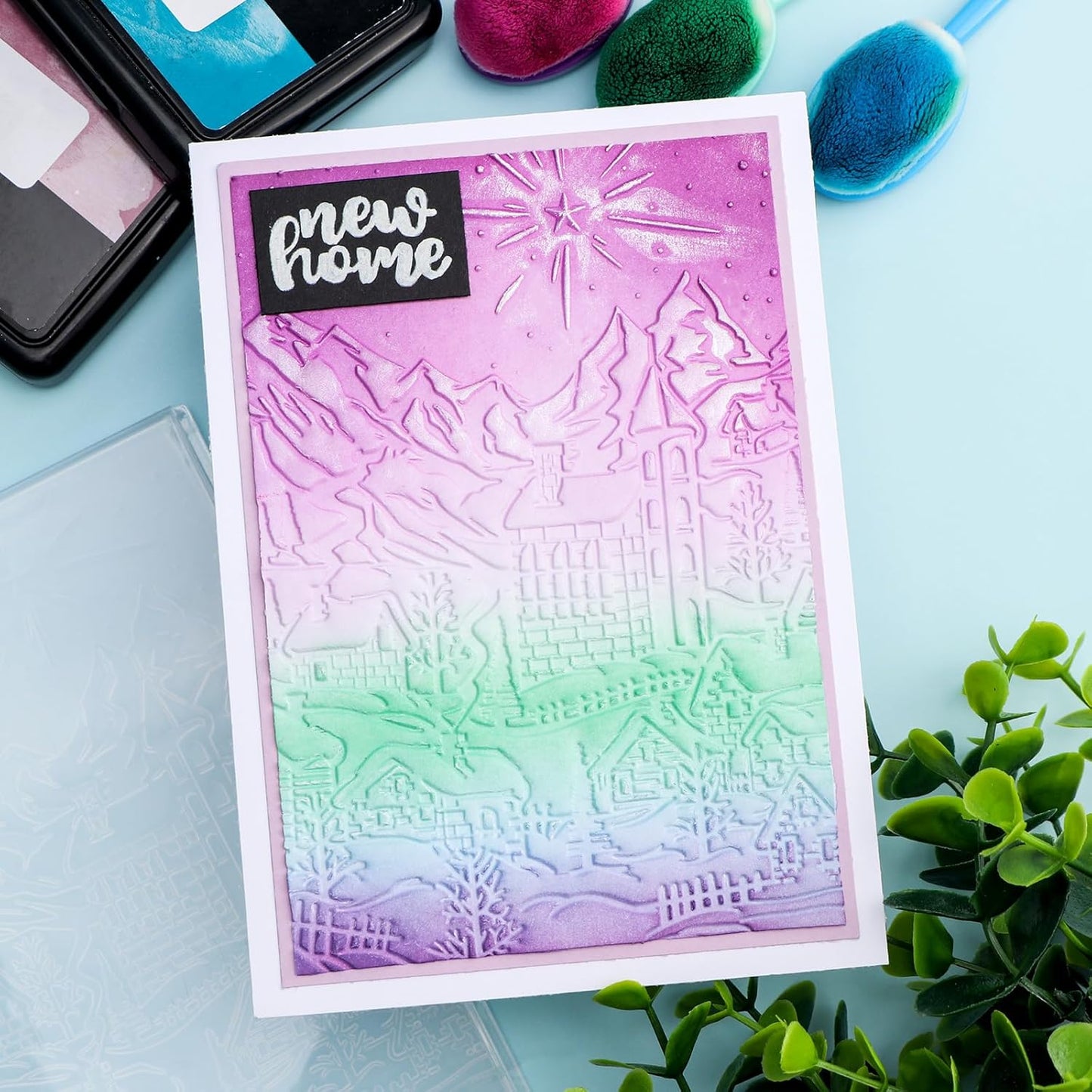 BAOFALI 3D Embossing Folder for Card Making,Snow Mountain, Castle Plastic Texture Fades Embossing Folder Template for Scrapbooking and Other Paper Craft Album Stamps DIY Decoration 6.3" L x 4.5" W