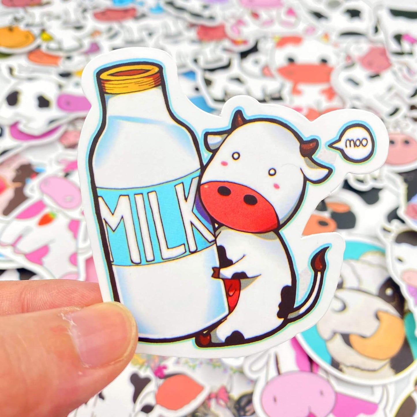 Aowplc 50 Pcs Cow Stickers Pack, Vinyl Waterproof Cute Cartoon Animal Sticker for Kids