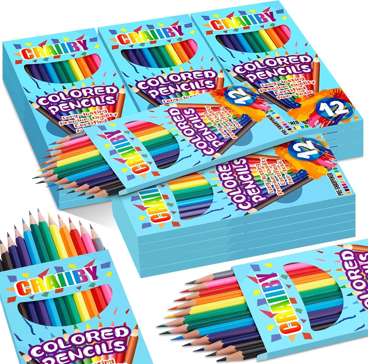 Premium Colored Pencils, Soft Core, 288 Count (Pack of 24), 12 Colors Pre-sharpened Color Pencils Bulk, Back to School Supplies, Classroom Prizes