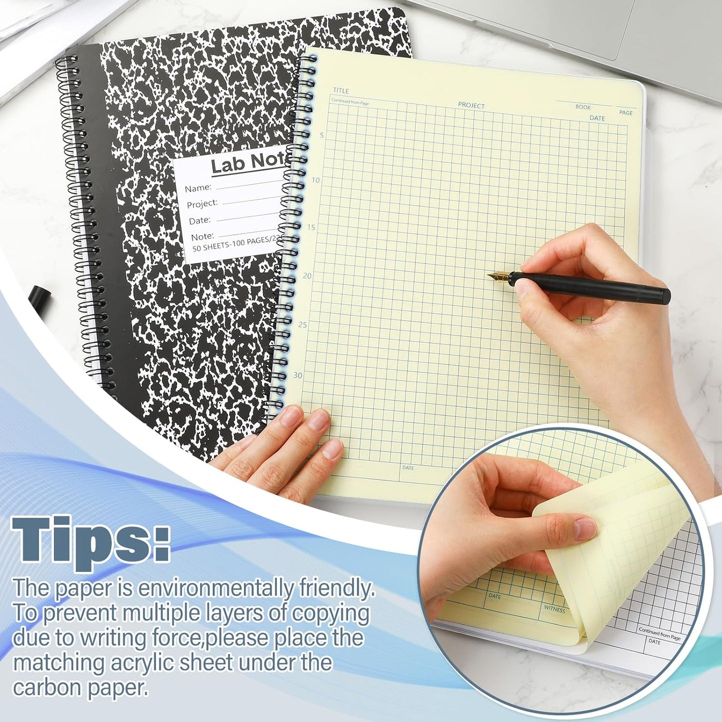 Carbonless Lab Notebook Carbon Copy Laboratory Engineering Chemistry Computation Notebook Science Grid Contains Set Pages Sheets Total Coil Binding(8.5'' X 11'',Black,2 Pack)