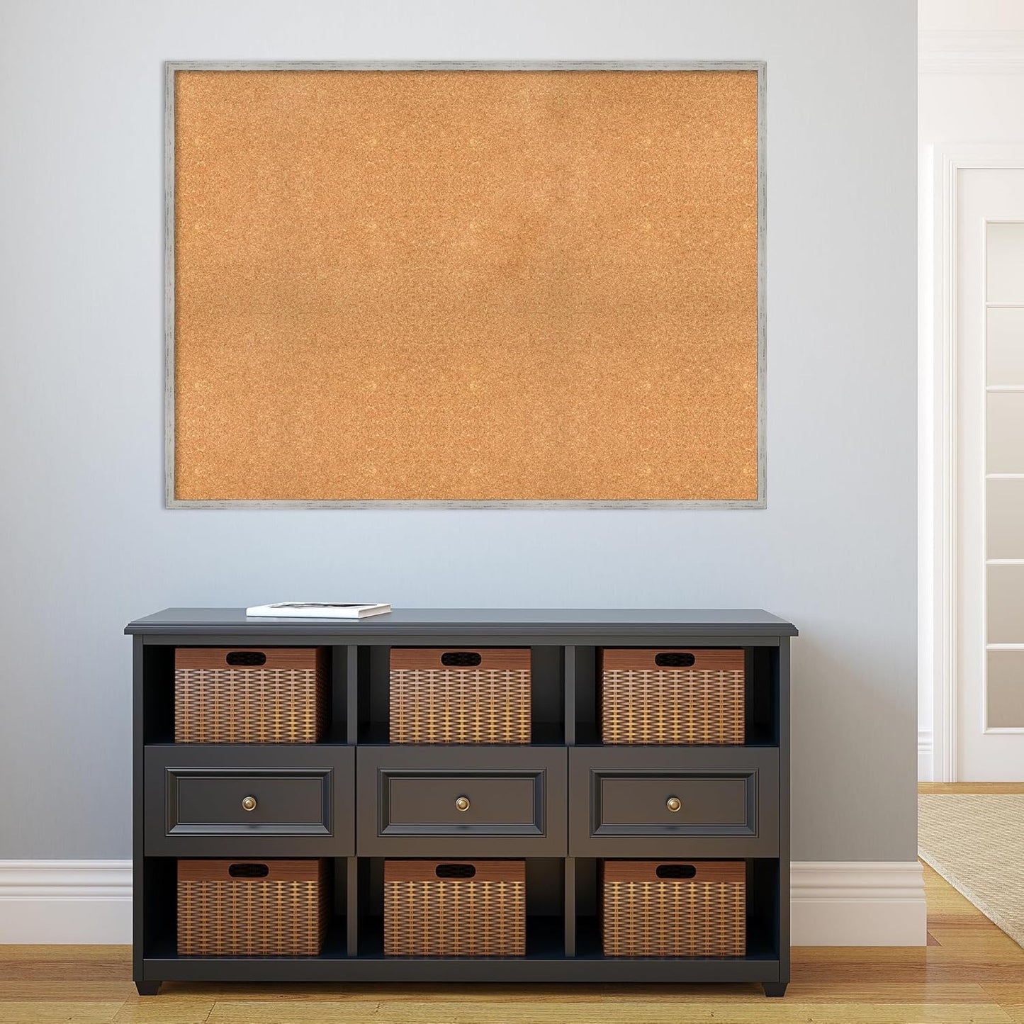 Amanti Art Natural Cork Board for Wall, 35x47 Vision Board with White Frame, Oversize Corkboard Office Decor for Home Organization, Cottage Corkboard Pinboard to Display Items for Home Organization