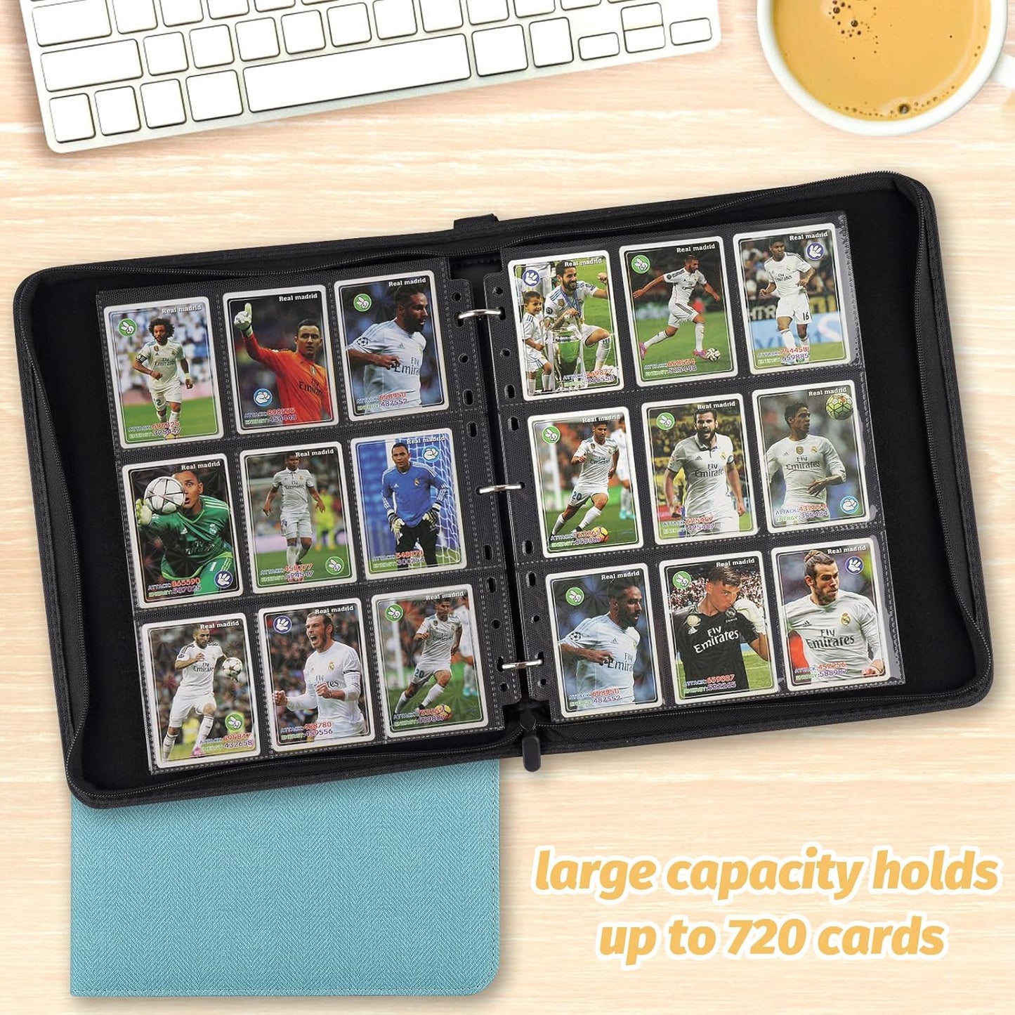 9 Pocket Card Binder, Premium Zip Trading Card Binder, 720 Double Sided Pocket PU Card Collection Binder, Collector Card Album, Card Folder for MTG, TCG, Sports Cards, Game Cards (Lake Blue)