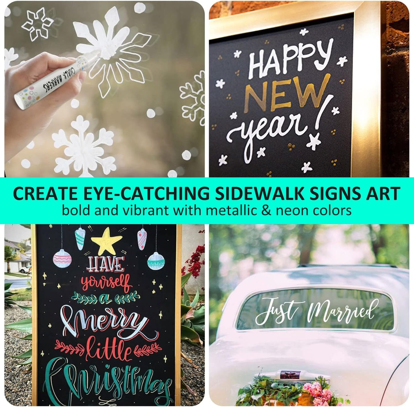 Anyo 12 Pack Window Markers for Cars, Liquid Chalk Markers with 10mm 3 in 1 Nib Wide Tip, Metallic & Neon Color Wet Erase Window Paint for Glass Washable, Glass, Mirror, Blackboard, Bistro, Menus