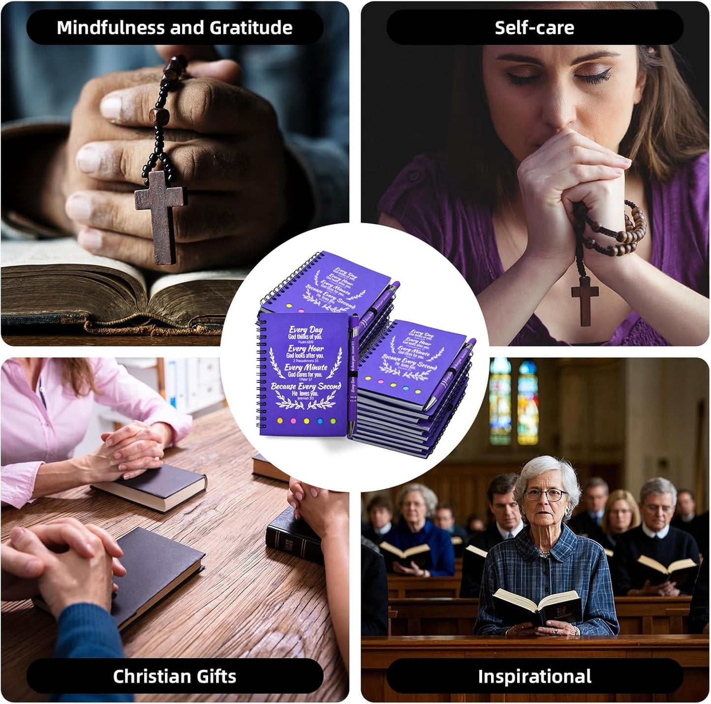 60 Pcs Bulk Fathers Day Christian Gifts Prayer Journal for Woman - 30 Set Religious Notepad with Christian Pen - Bible Notebook - Church Gifts for Inspirational, Bible Study, Devotions ( Elegant )