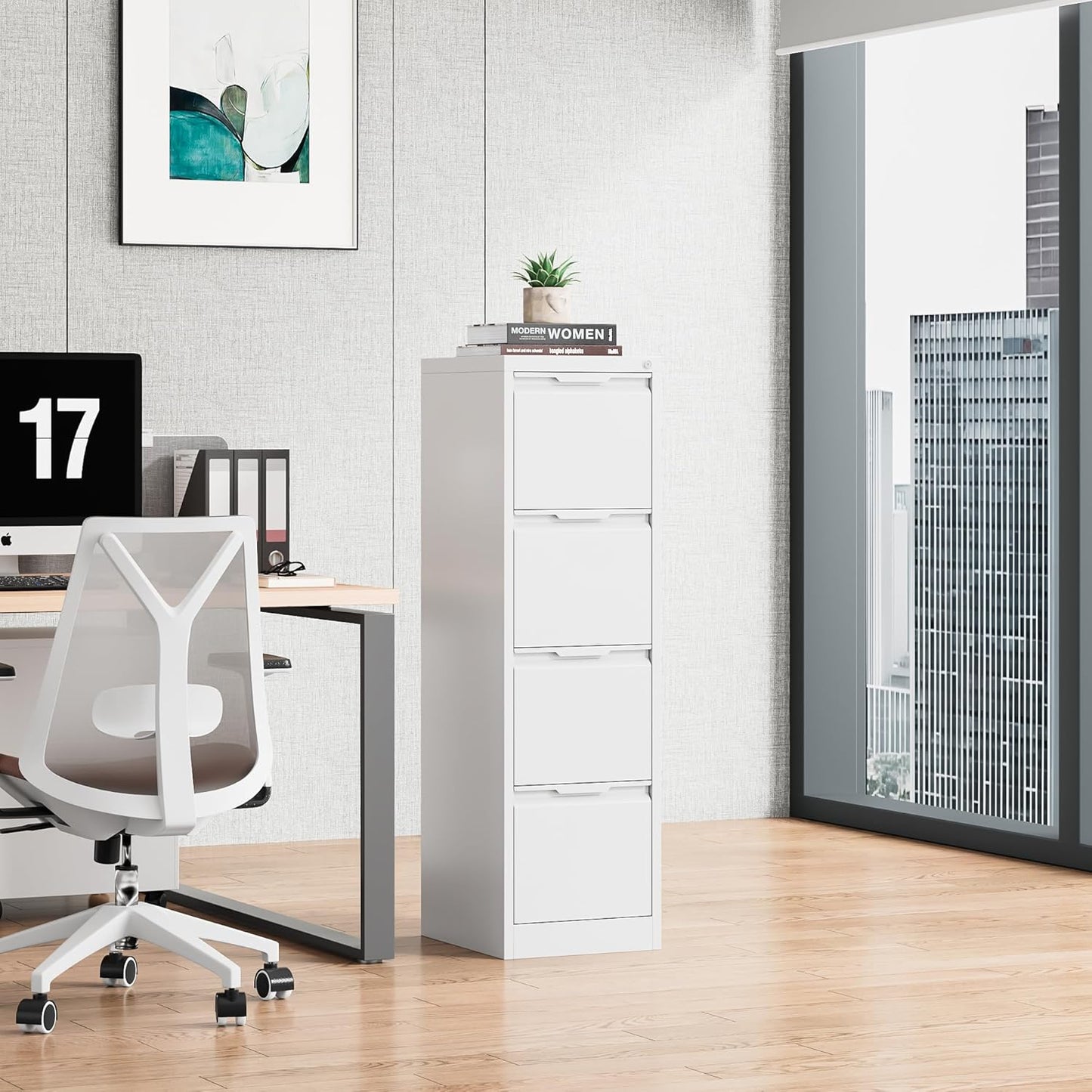 Bestoo 17.8" D Vertical File Cabinet, 4 Drawer Metal Filing Cabinets with Lock, Steel Filing Cabinet for Home Office, File Cabinet for Letter/Legal/A4/F4 Size, Easy Assemble (White)