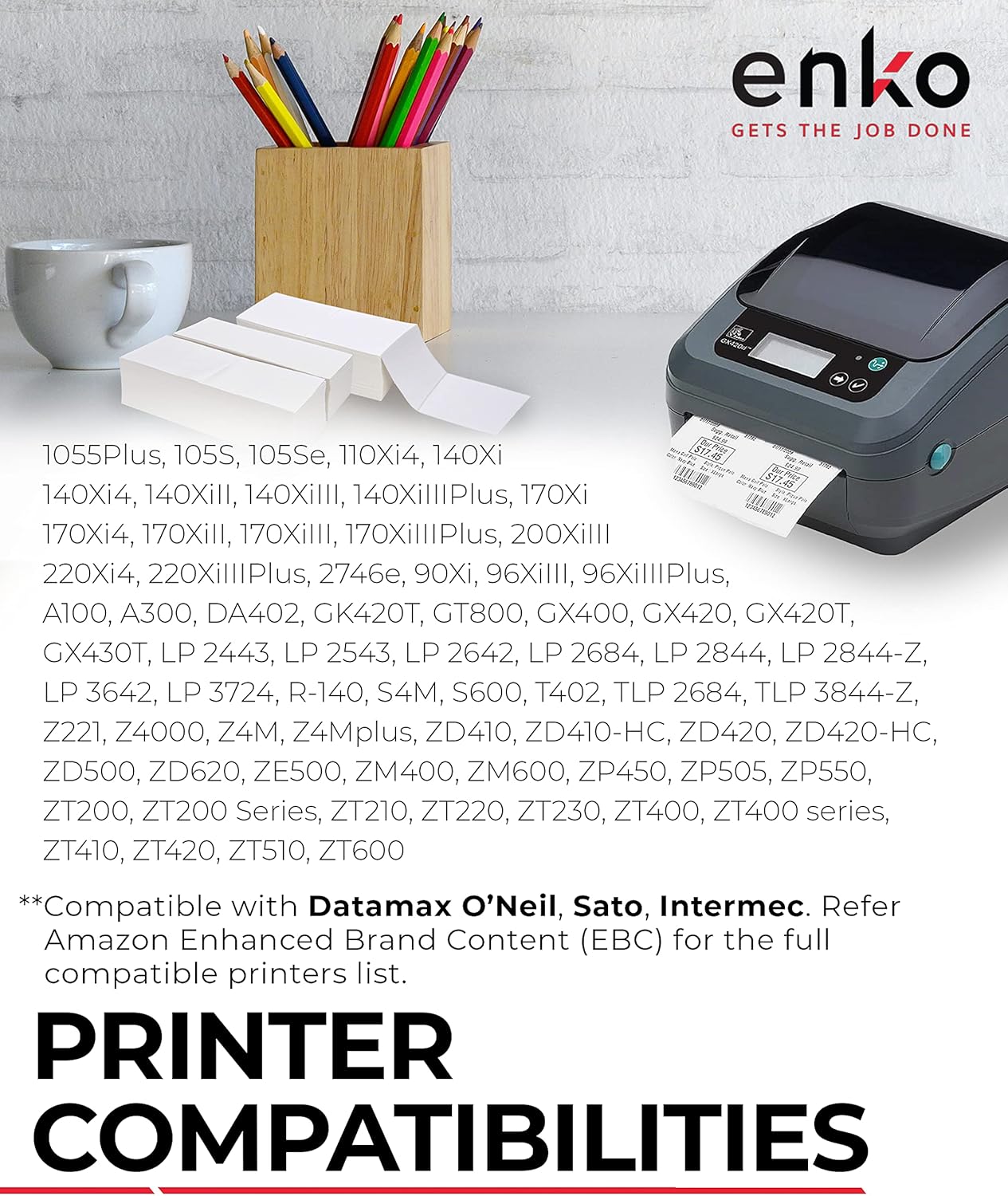 enKo 2 Stacks/4000 Labels 4" x 6" Fanfold Direct Thermal Label Compatible for Rollo Zebra Printer - Shipping Mailing Postage, Perforated, Permanent Adhesive (2 Label/Fold | 2000 Labels/Stack)