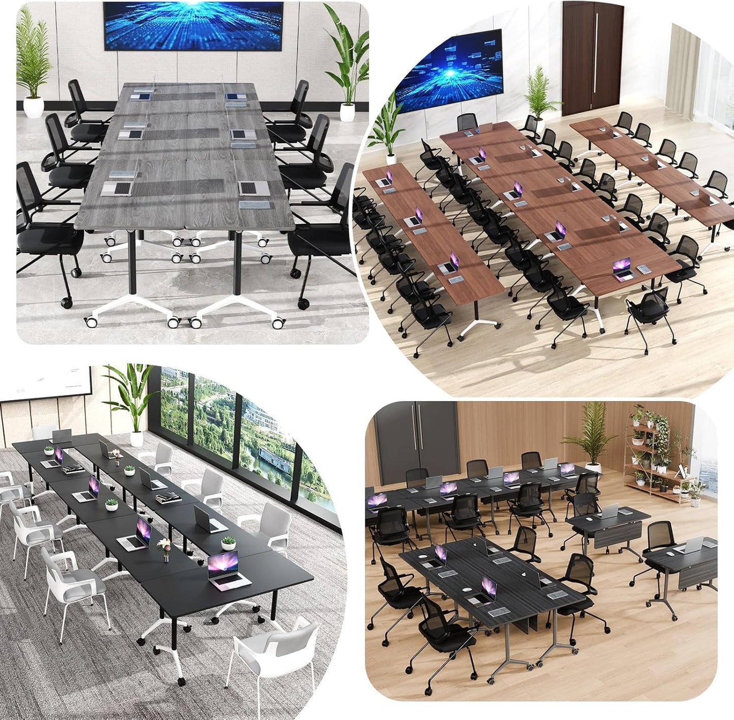 Conference Room Table, Folding Conference Tables,Thicken Grey Tabletop,Flip Top Wooden Seminar Meeting Room Table for Conference Room Offices (6, BlackWoodGrain, 61.0“)