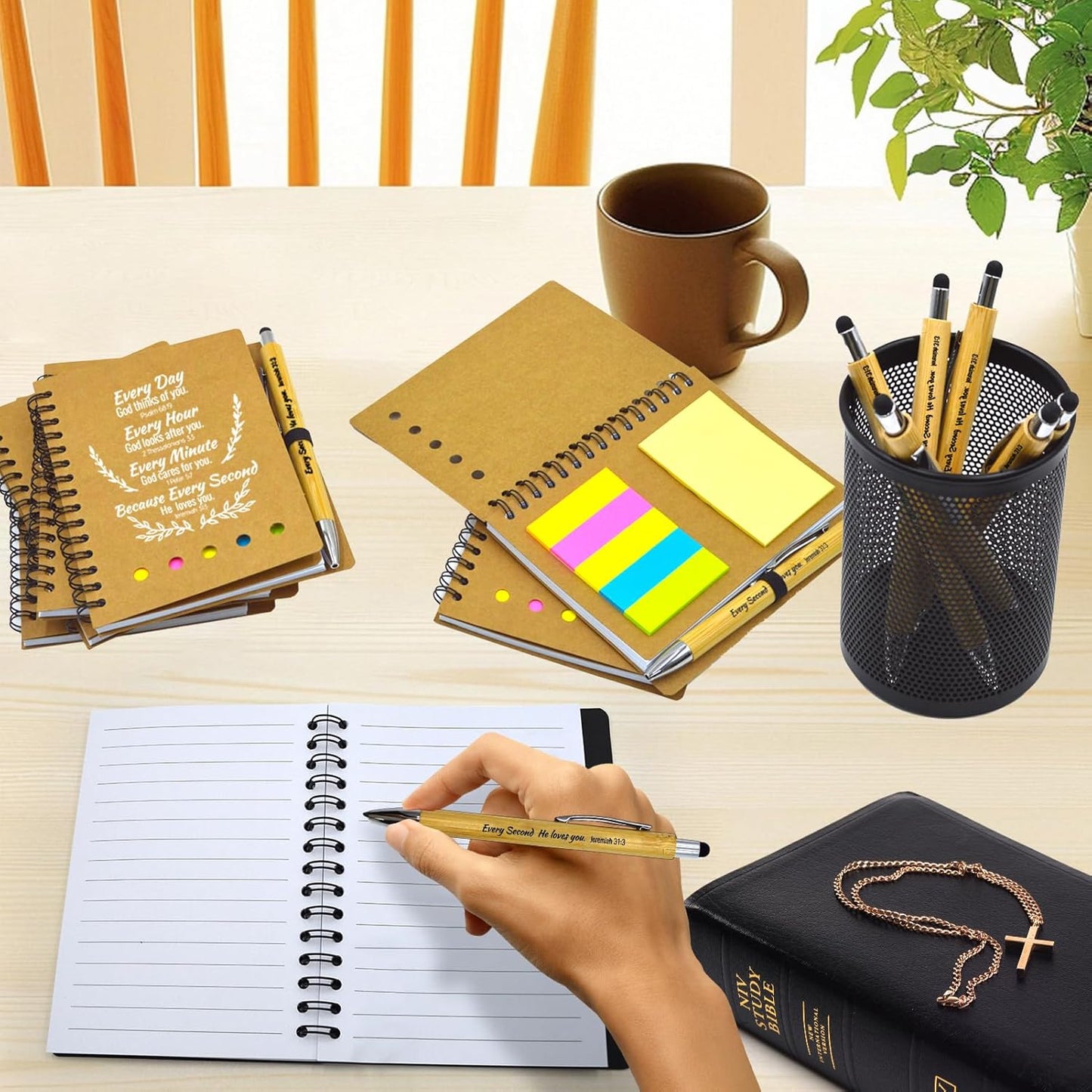 60 Pcs Bulk Fathers Day Christian Gifts Prayer Journal for Woman - 30 Set Religious Notepad with Christian Pen - Bible Notebook - Church Gifts for Inspirational, Bible Study, Devotions ( Brown )