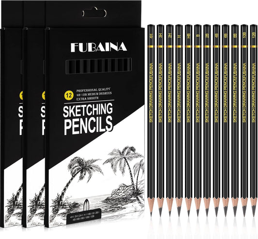 36 Pcs Drawing Sketching Pencil Set Professional (12b - 4h) Graphite Charcoal Gift Bulk for Artists Beginners, Pro Artists, Drawing Art, Sketching