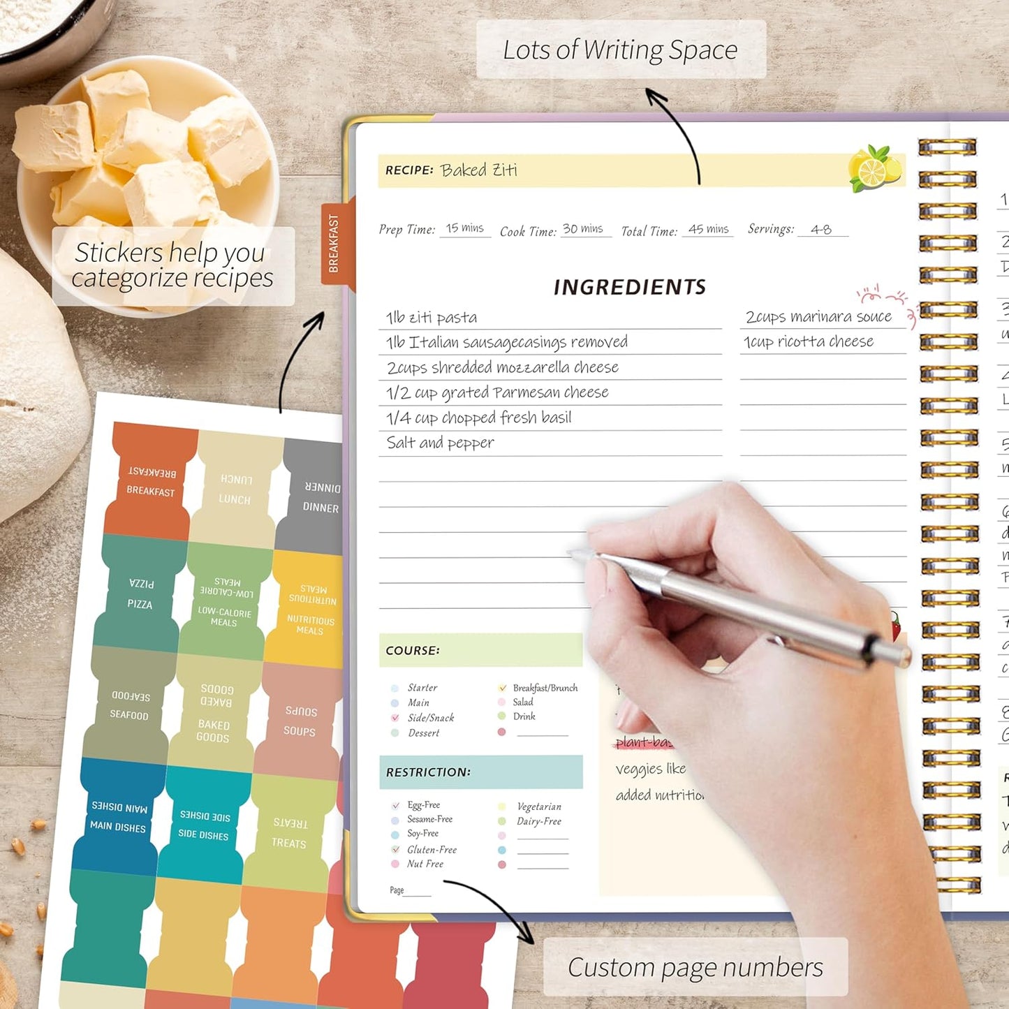 Blank Recipe Book to Write in Your Own Recipes, Blank Cookbook with 175 Pages for Family Cooking Lover, Recipe Notebook with Tab Sticker Sheets, Recipe Journal, Hardcover, 7.5" x 9.5"