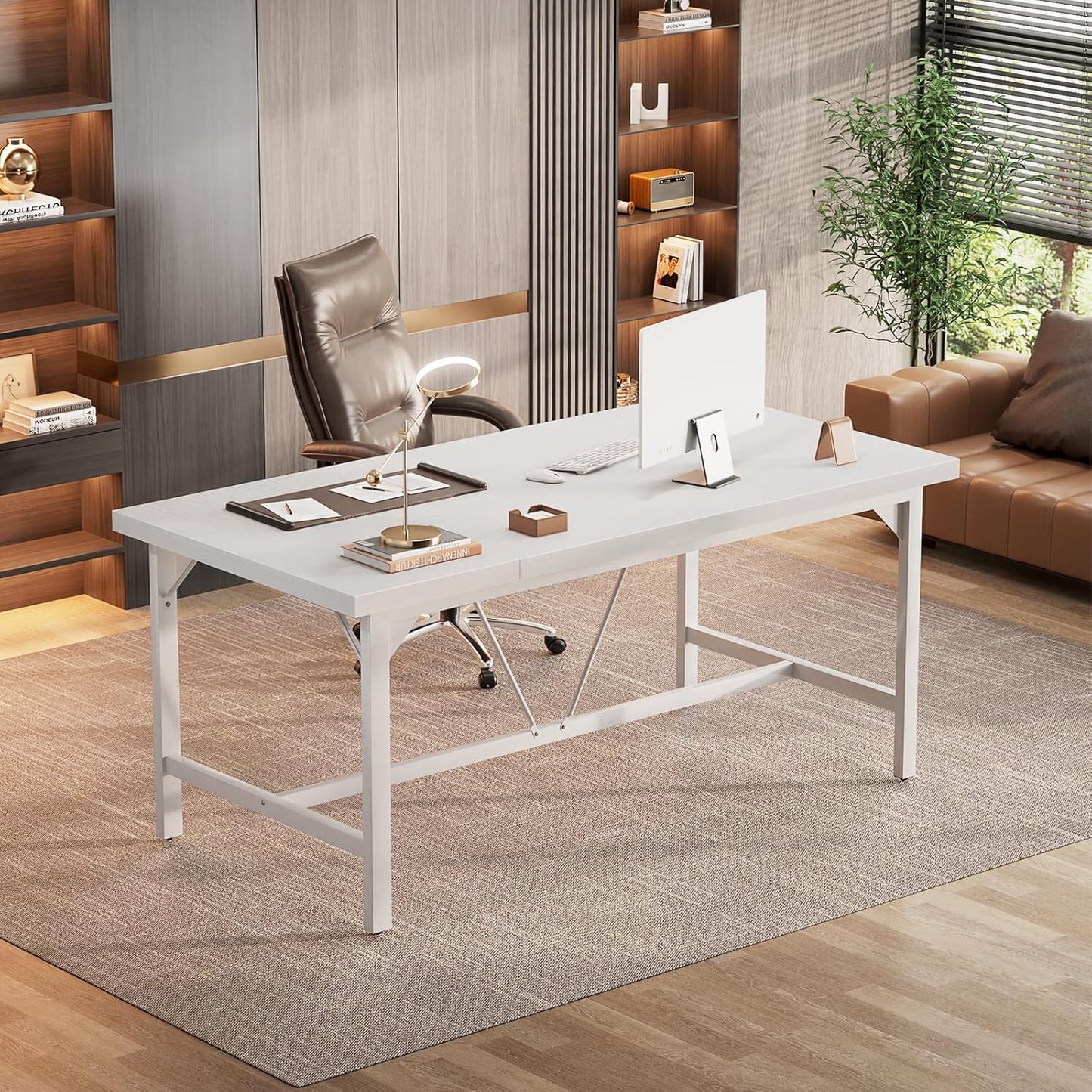 Unikito 63 Inch Computer Desk, Sturdy Large Office Desk, Premium 2 Person Long Desks, Super Thick Study Writing Gaming Table, Modern Computer Table for Home Office Workstation, Easy to Assemble, White