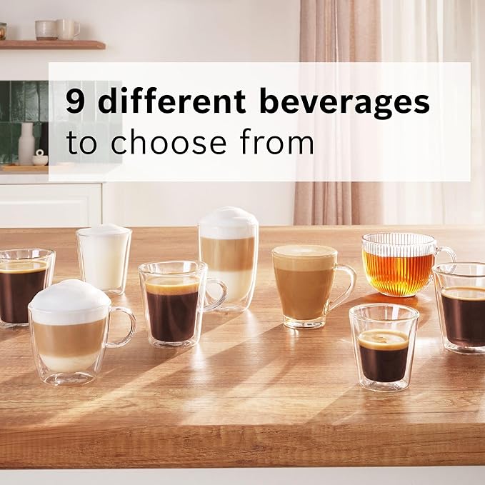 Bosch 500 Series Fully Automatic Espresso and Coffee Machine – Touch Control Panel, Milk Hose, Ceramic Grinder, Uses Beans & Ground Coffee, 9 One-Touch Drinks, in Black TPU40109