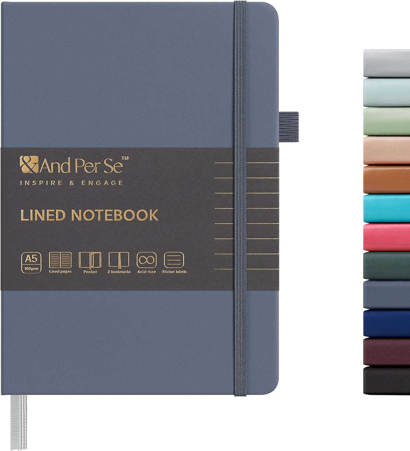 &And Per Se Lined Journal Notebook, 160 Pages, A5 5.7 x 8 inches College Ruled Thick Paper Notebook Journals for Writing, Hardcover Notebooks for Women Men Office School (1 Pack, Dark Blue)