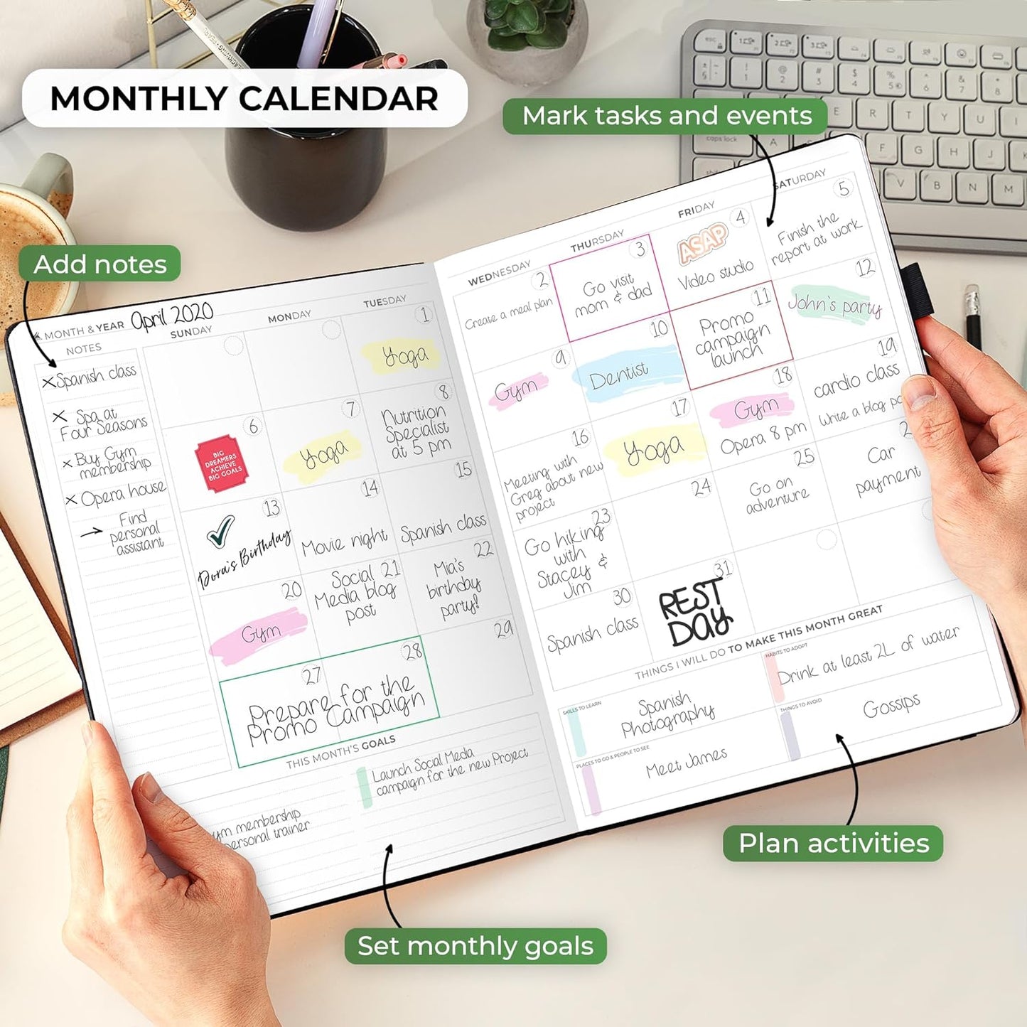 Clever Fox Planner PRO Schedule – Undated Weekly & Monthly Life Planner with Time Slots, Appointment Book & Daily Organizer, A4 (Black)