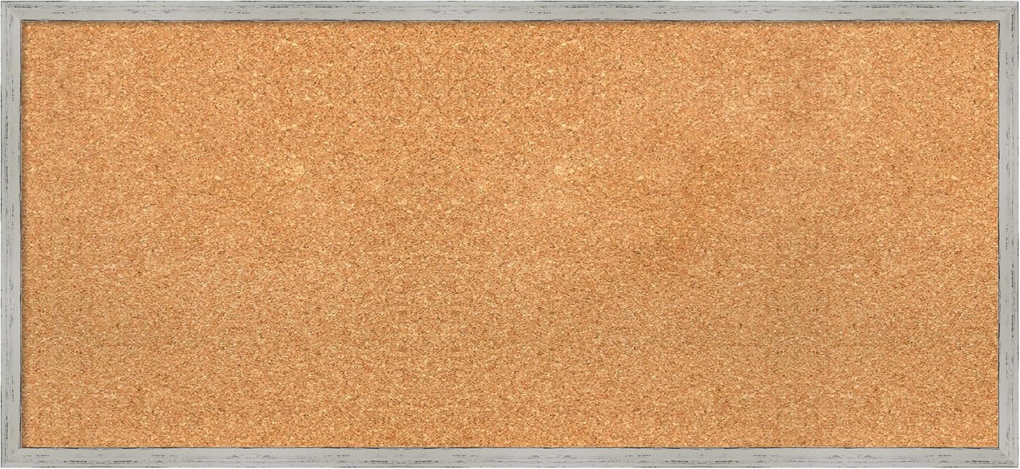 Amanti Art Natural Cork Board for Wall, 17x37 Vision Board with White Frame, Medium Corkboard Office Decor for Home Organization, Cottage Corkboard Pinboard to Display Items for Home Organization in