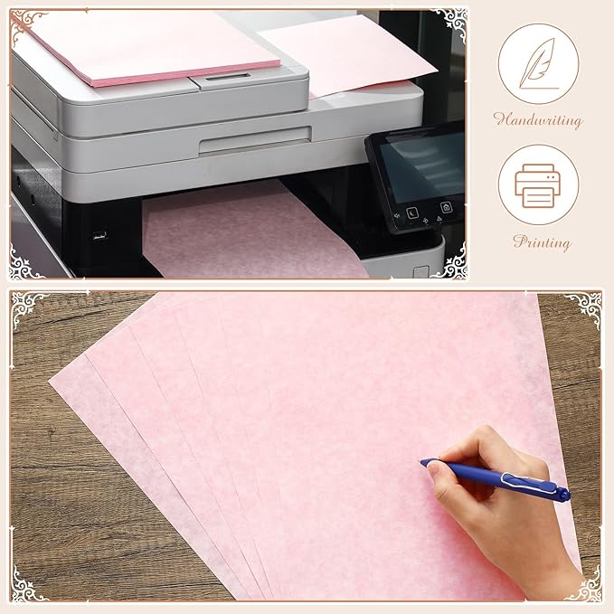 Epakh 200 Sheets Old Age Parchment Paper 8.5 x 11 Inch Standard Letter Vintage Colored Old Parchment Semblance Double Side Printing Paper(Light Pink)