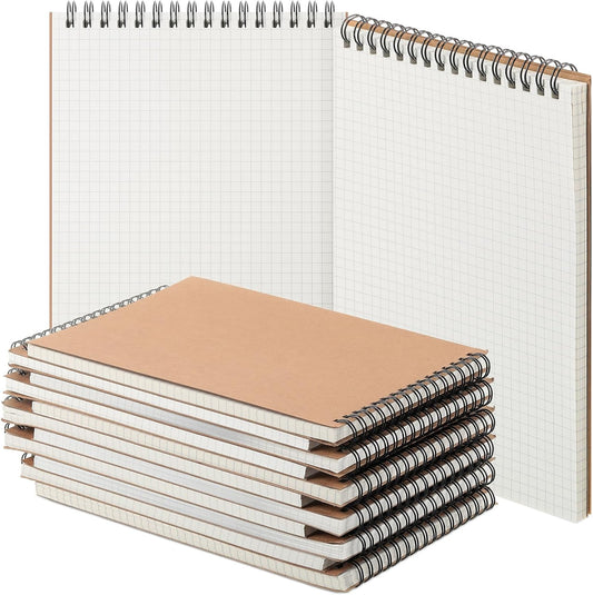 6 Pack Graph Paper Spiral Notepad A5 Top Wirebound Notepad Grid Notebook Steno Pads Memo Notebook Grid Paper 140 Pages for Writing Sketching Drawing Office Supplies (Kraft)