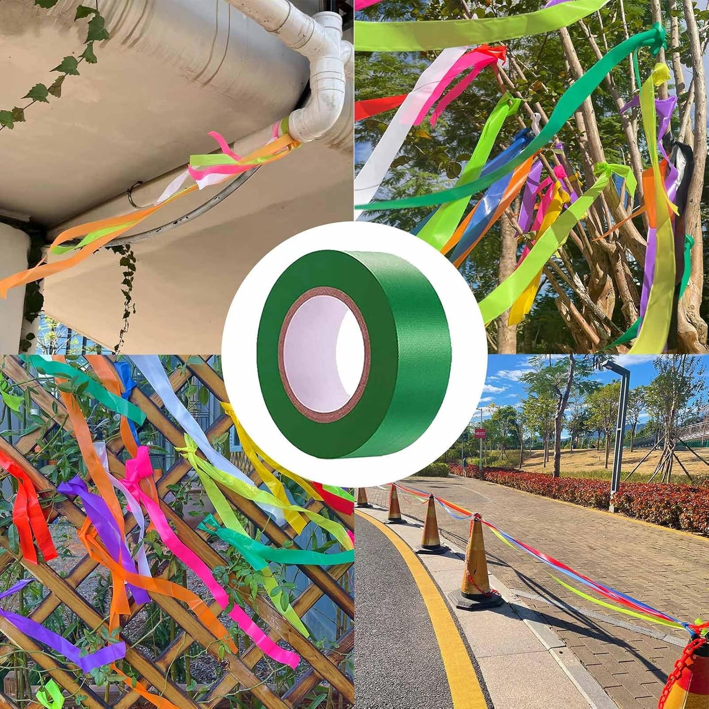 6 Pack Dark Green Flagging Tape, Non-Adhesive Plastic Ribbon Neon Marking Roll, 1"*600ft, Marking Tape for Tree Marking, Hunting, Boundaries and Hazardous Areas,Trail Marking