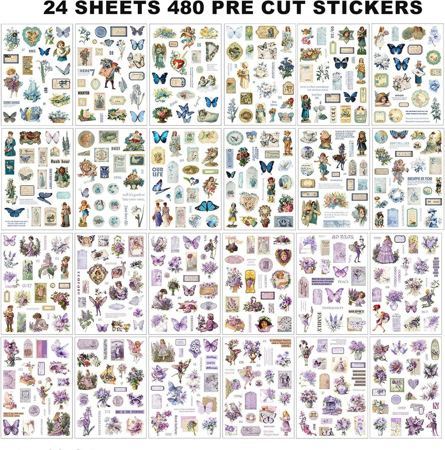 Auguro Vintage Scrapbook Stickers Book 24 Sheets 480 Pre-Cut People Stickers for Scrapbooking Washi Sticker Journal Sticker for Adults Junk Journal Supplies