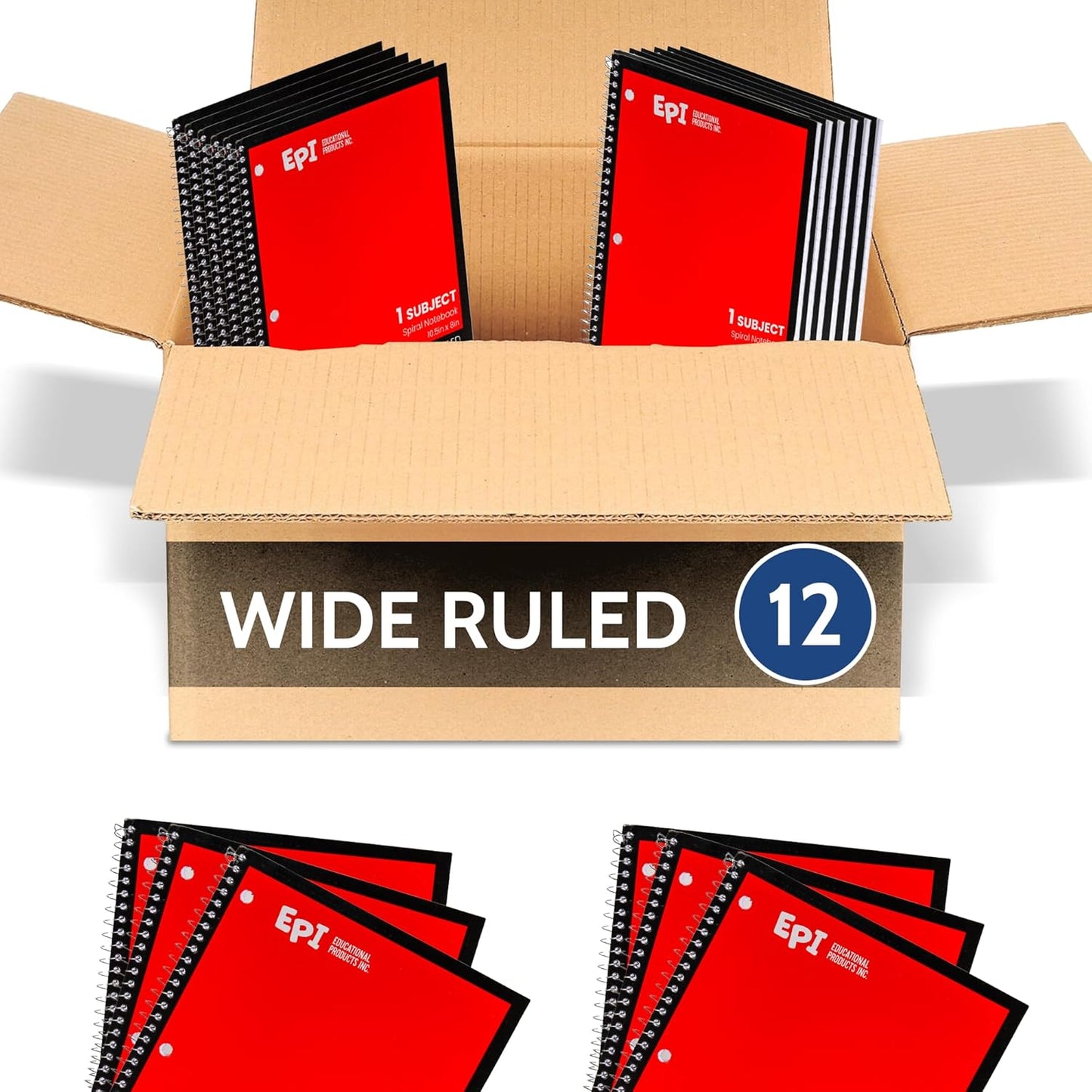 EPI Spiral Notebook | Wide - 70 Sheets, Durable Spiral Binding | 10.5 x 8 in | Classroom Supplies | School, Office, Note Taking, Journaling - 12 Pack