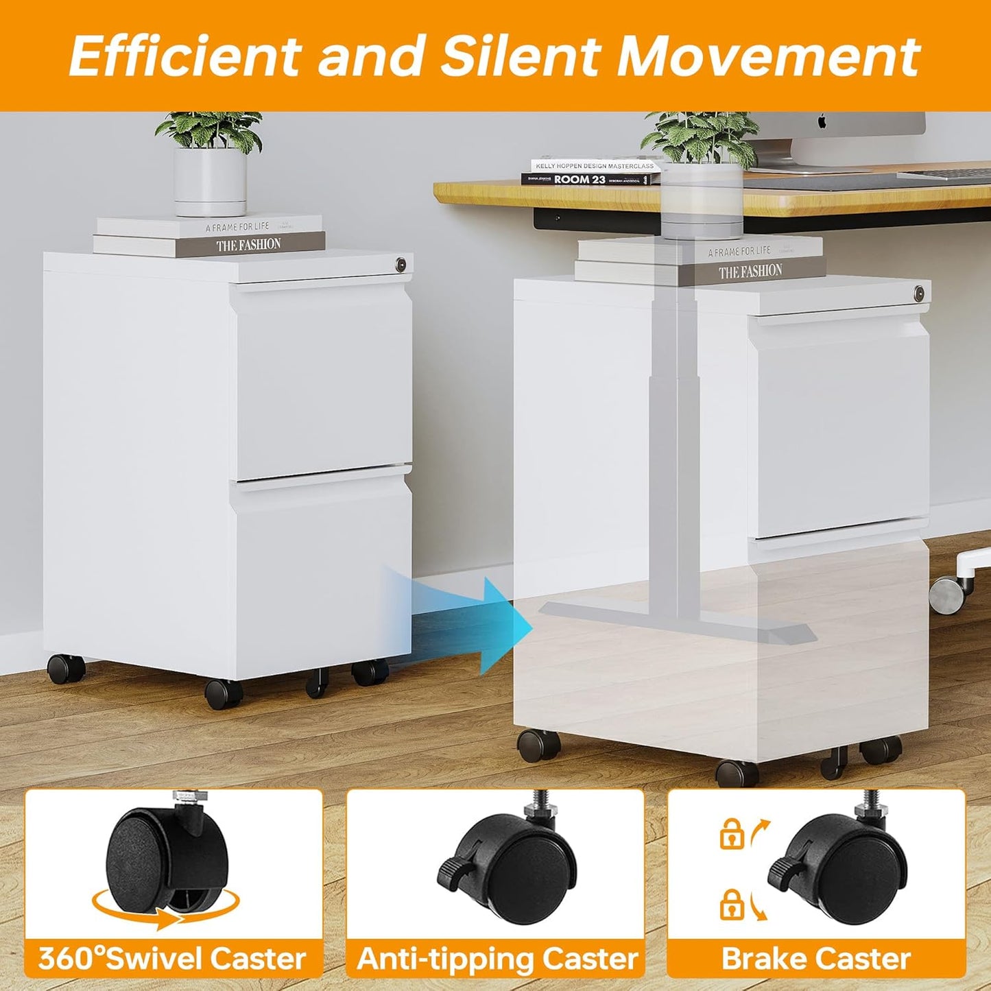 2 Drawer Mobile File Cabinet with Lock Steel Small Rolling File Cabinet Legal/Letter/A4 Size Under Desk Metal Filing Cabinet for Home Office Vertical Filing Cabinet Printer Stand Fully Assembled