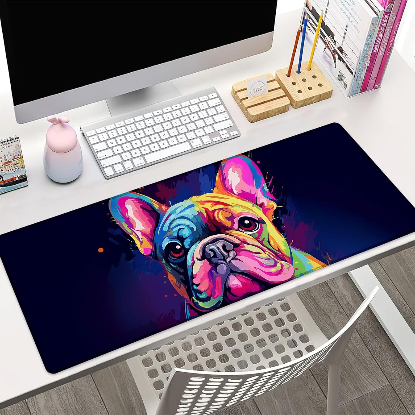 Colorful French Bulldog Gaming Mouse Pad Gifts 31.5" x 11.8", Non-Slip Rubber Base MousePads for Computers Laptop School Office Home Accessories Decor, Mouse Pad, Keyboard Desk Mat