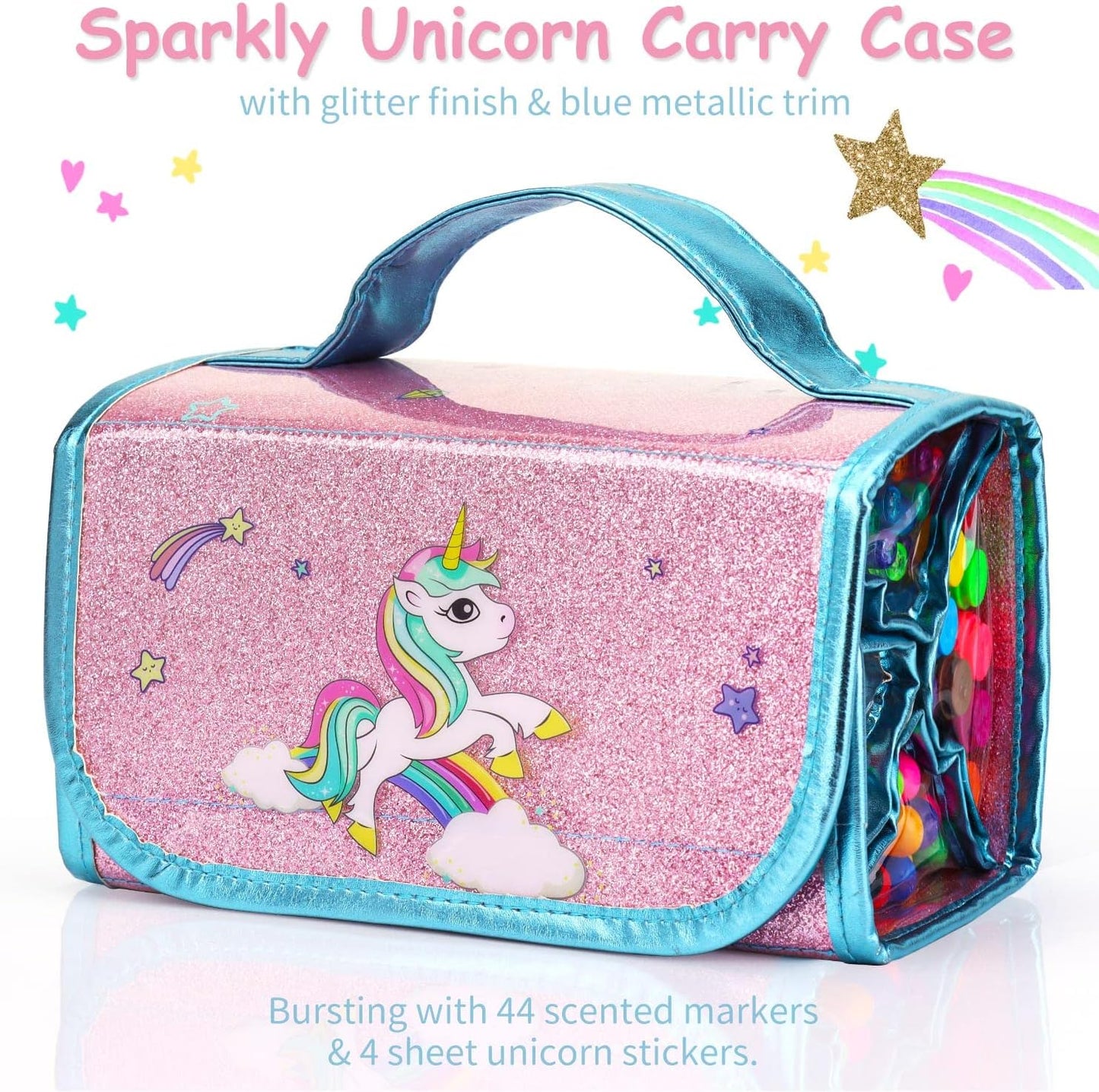 Fruit Scented Washable Markers Set for Kids with Unicorn Pencil Case, 48PCS Art Supplies for Kids Age 4-6-8, Perfect Birthday Unicorns Gifts For Girls Age 4 5 6 7 8, Marker Crayon Coloring Sets