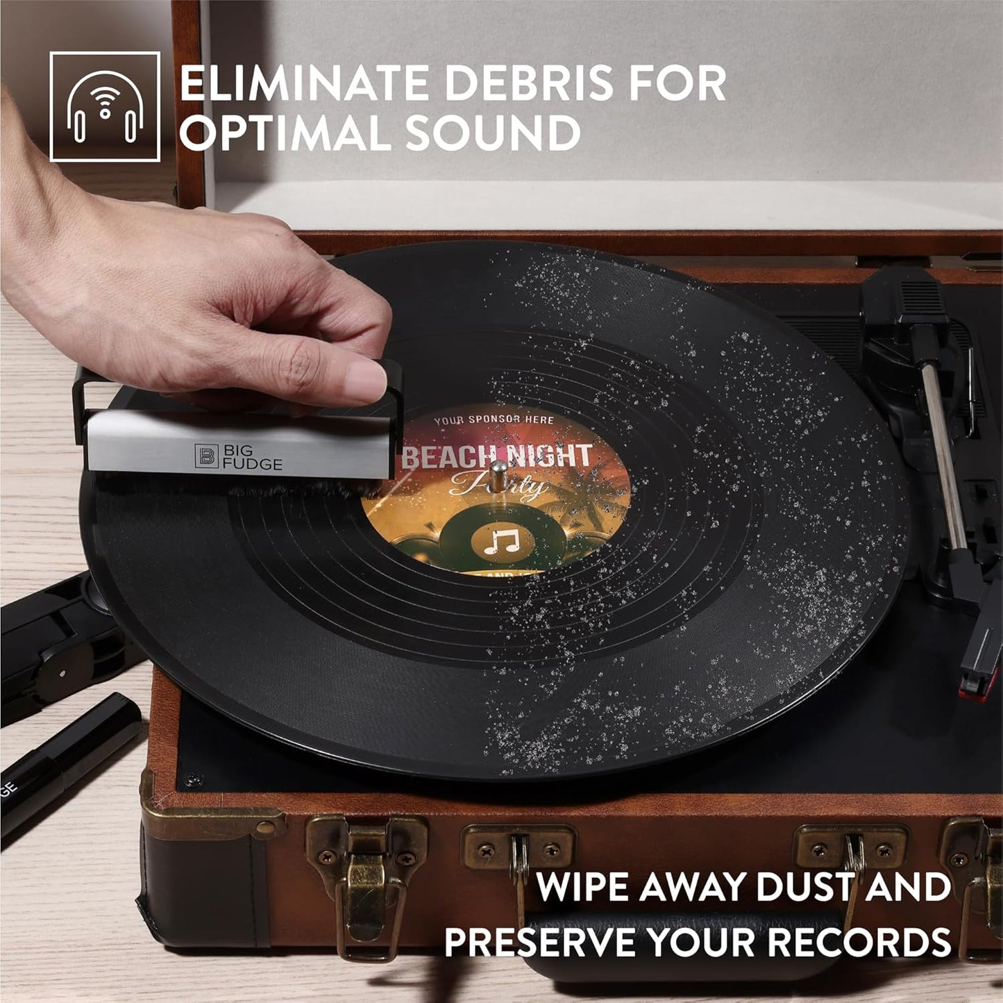 BIG FUDGE Professional Series Vinyl Record Cleaner Kit - Vinyl Record Cleaning Kit Includes Vinyl Record Brush Cleaning Fluid, Stylus Gel, Brush for Velvet, Padded Storage Case