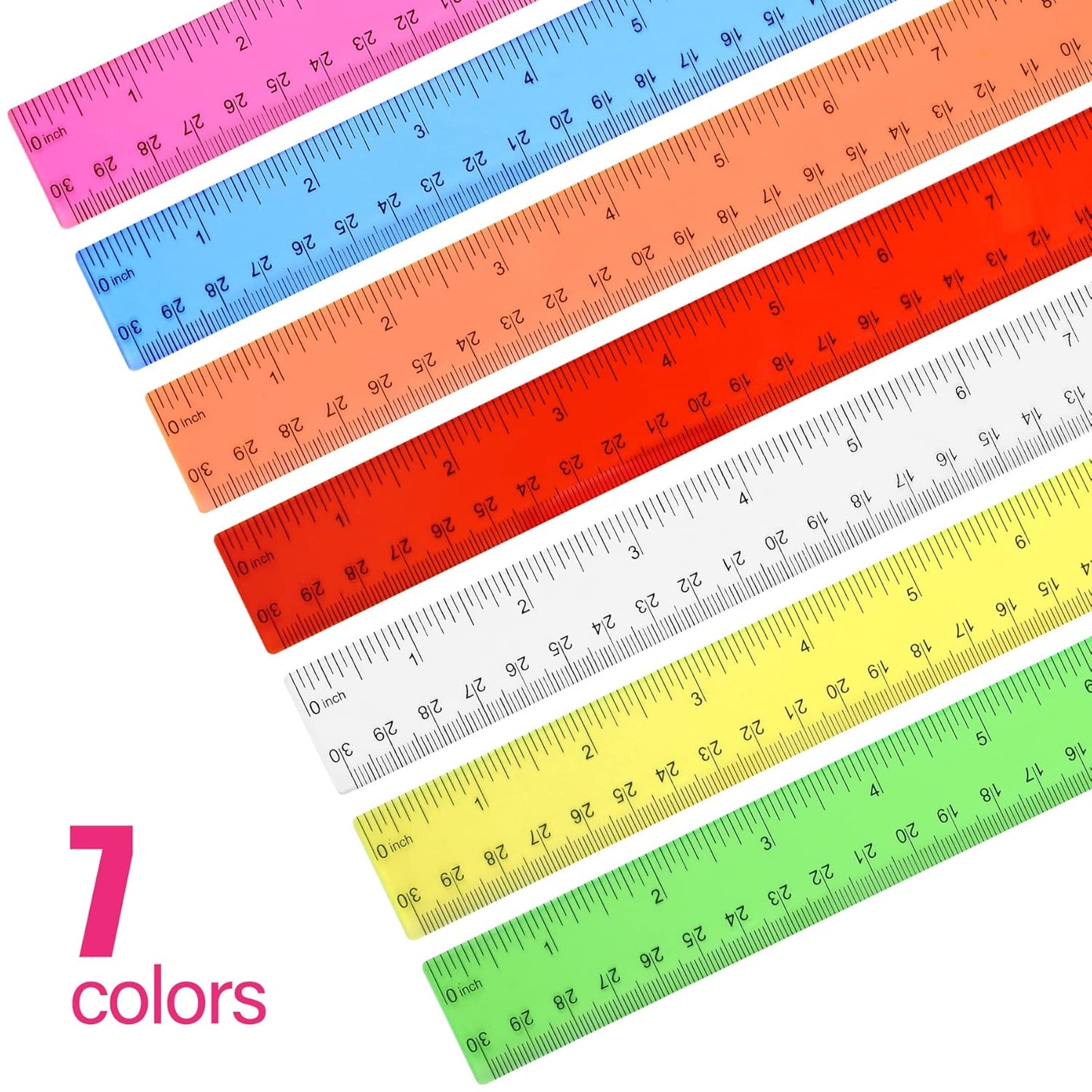 Clear Plastic Straight Ruler, 12 Inch, Bulk Assorted Colors, Shatterproof with Inches and Centimeters for School, Home, or Office (8 Pack)