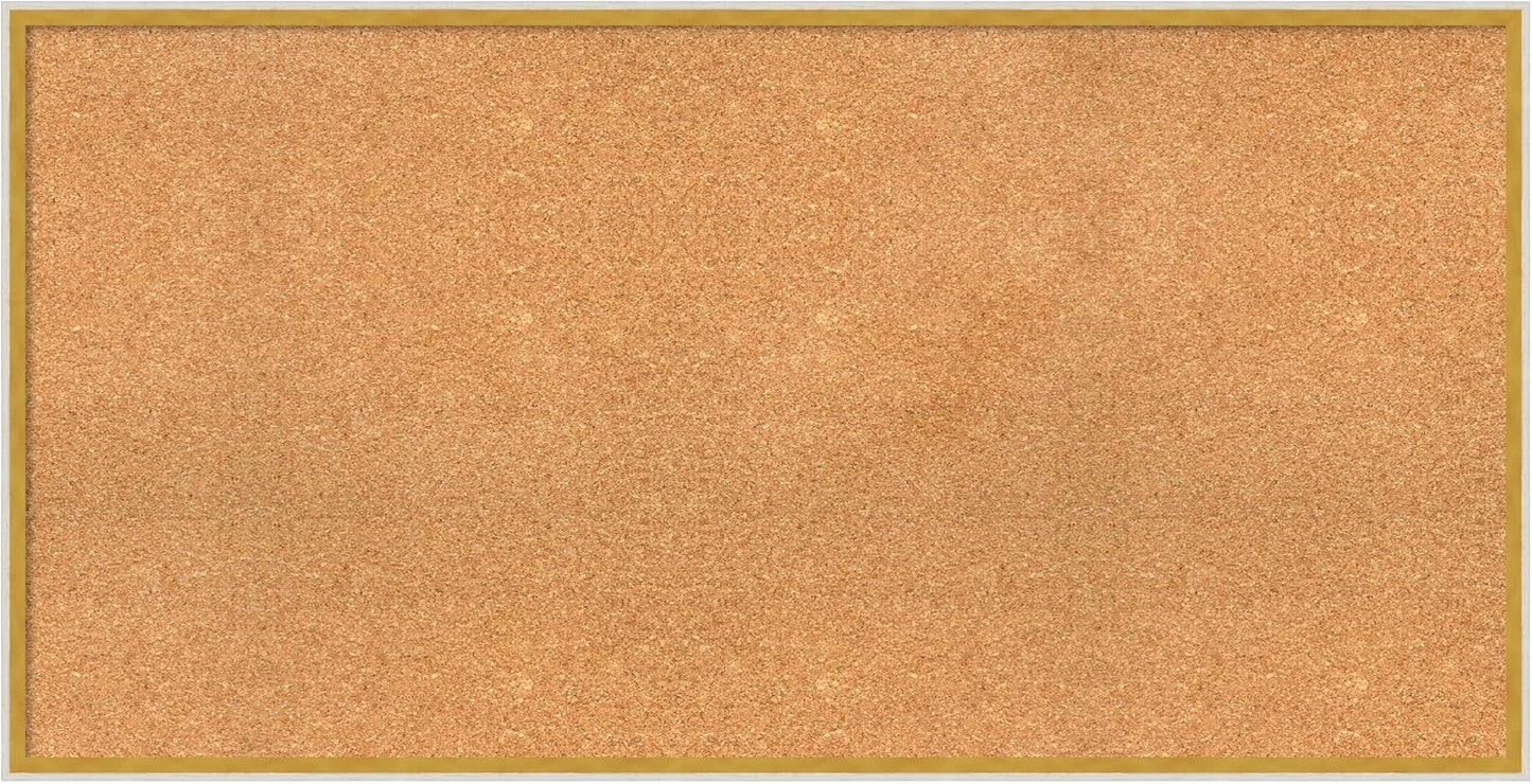 Amanti Art Natural Cork Board for Wall, 25x49 Vision Board with White Frame, Oversize Corkboard Office Decor for Home Organization, Modern Corkboard Pinboard to Display Items for Home Organization in