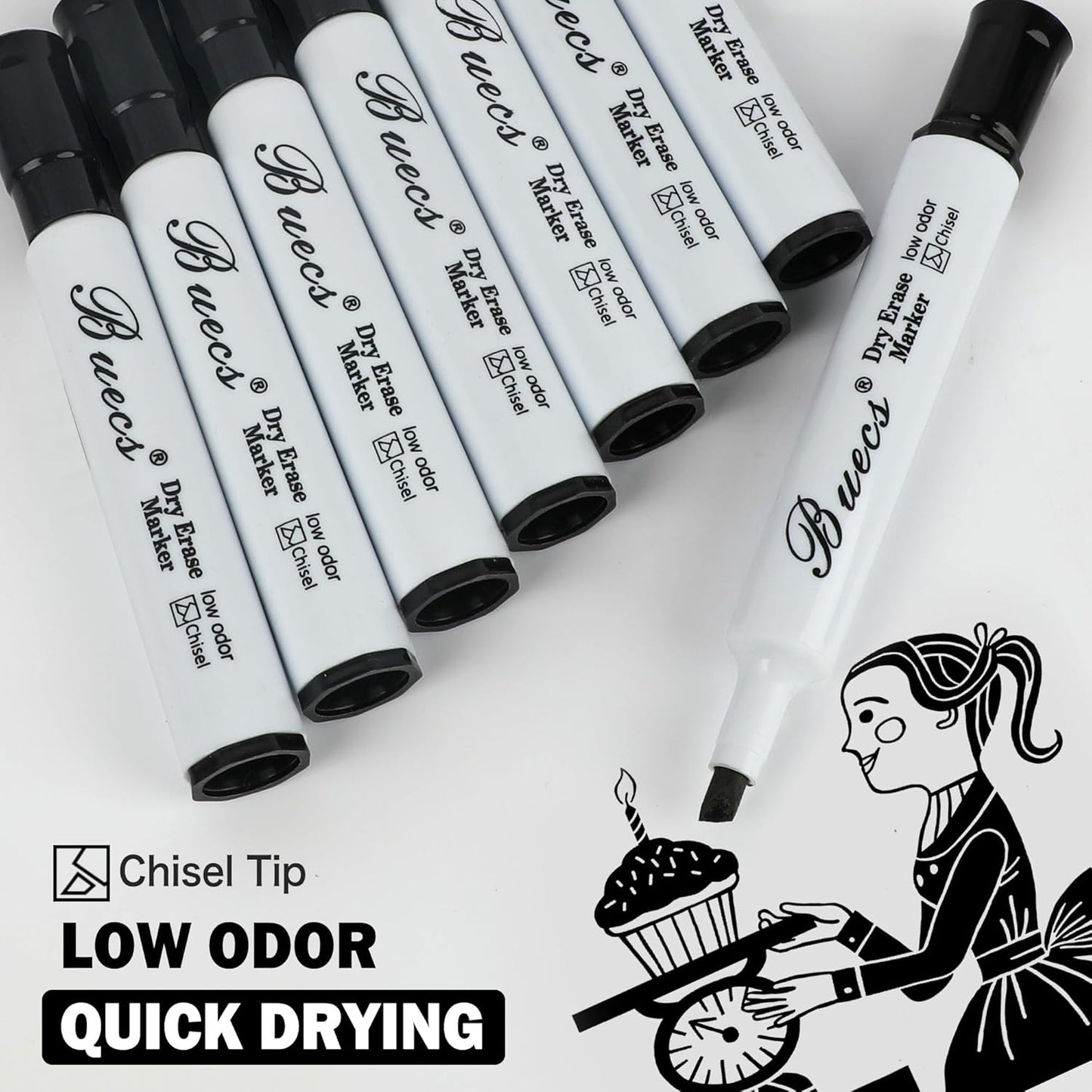 Black Dry Erase Markers, Low-Odor, 80 Count, Chisel tip, Perfect for Writing on Whiteboards, Dry-Erase Boards, Glass, School Office Supplies