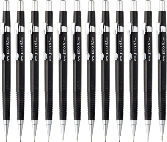 JAVAPEN 0.5 mm Mechanical Drafting Pencils – 12-Pack, Precision Lead, Anti-Roll Hex Barrel, Built-in Eraser, Smooth Writing – Made in Korea
