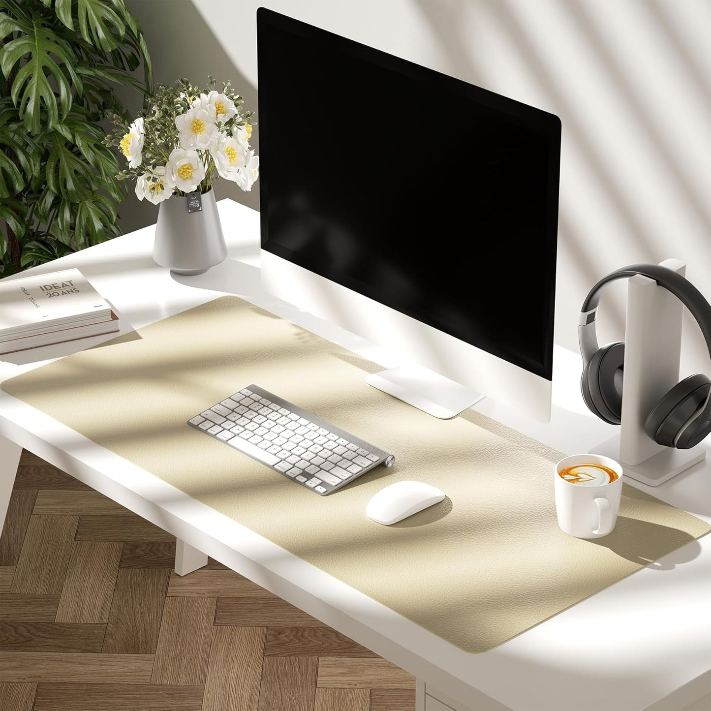 Aothia Double-Sided PU Leather Desk Pad - Non-Slip Large Mouse Pad & Desk Mat for Office, Home - Waterproof, Easy to Clean, Durable Dual-Sided Surface (31.5"x15.7", Sand Beige)