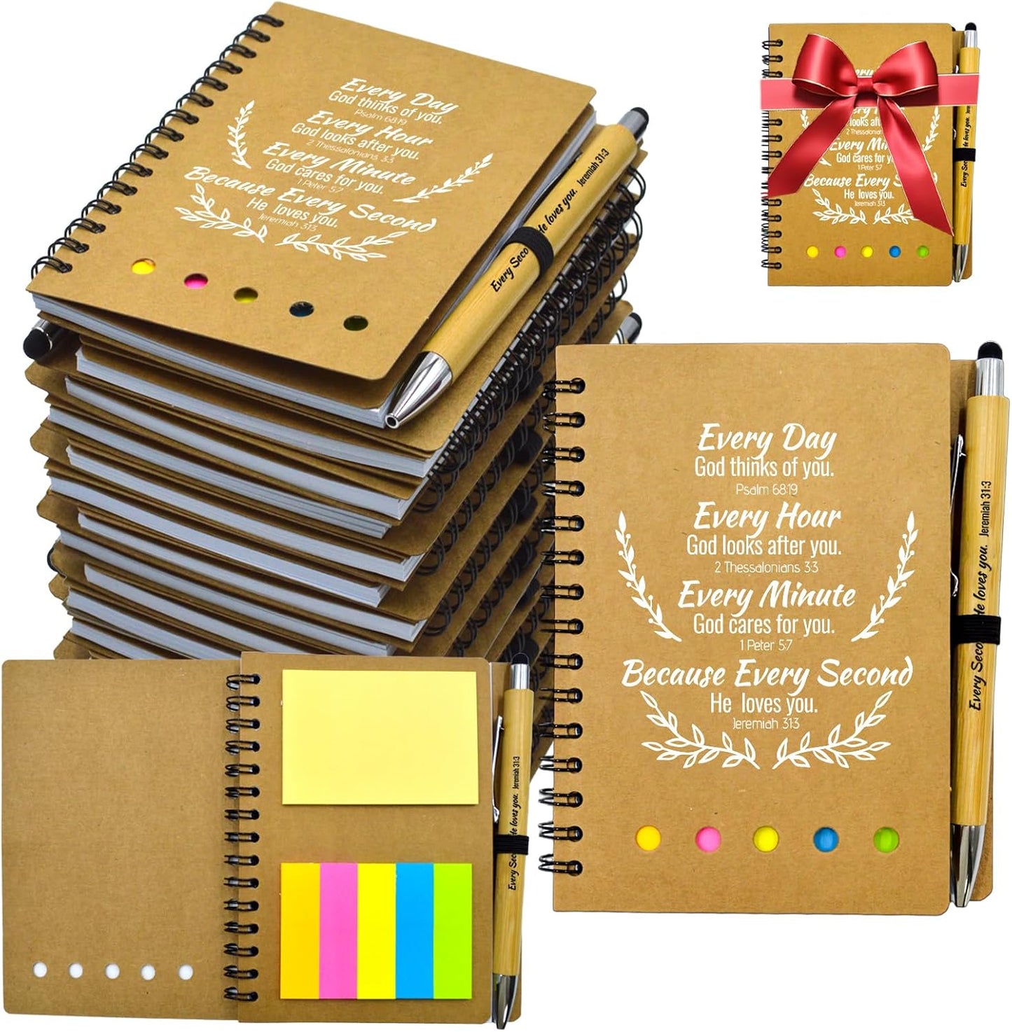 60 Pcs Bulk Fathers Day Christian Gifts Prayer Journal for Woman - 30 Set Religious Notepad with Christian Pen - Bible Notebook - Church Gifts for Inspirational, Bible Study, Devotions ( Brown )
