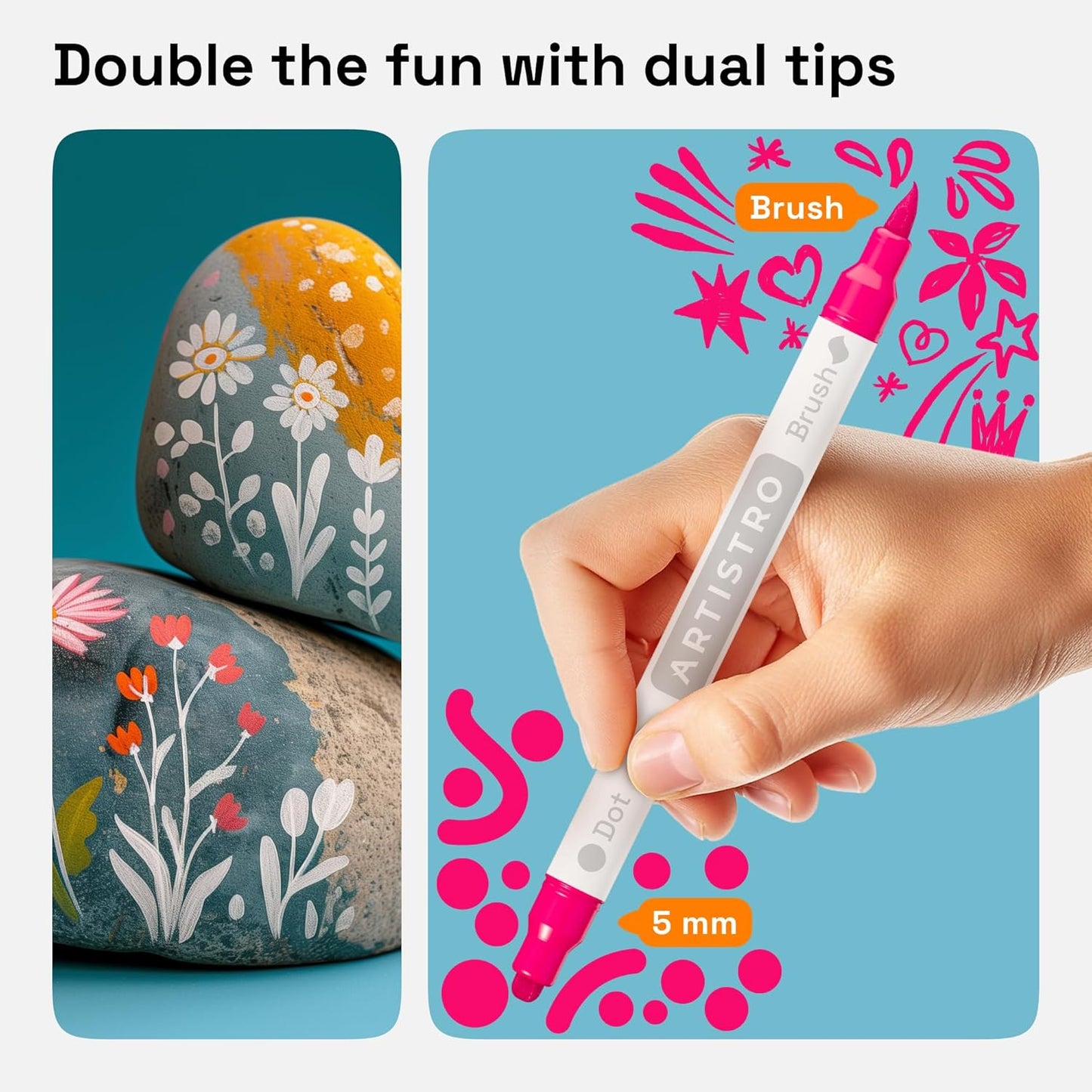 ARTISTRO 24 Wine Glass Acrylic Paint Markers - Washable Non-Toxic Dual Tip Acrylic Paint Pens for Car Window, Mirror, Ceramic