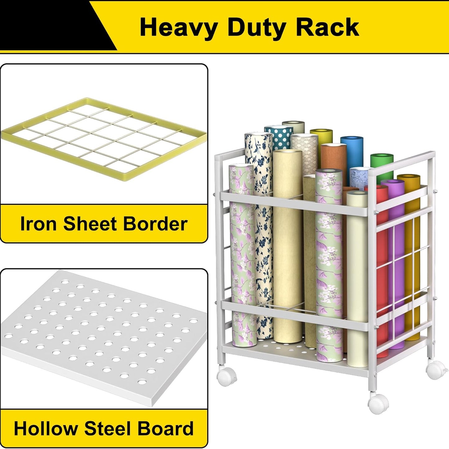 Blueprint Storage Rack, Blueprint Holder with Wheels, Used for Storing Blueprint/Carpet/Map/Poster/Architectural Construction Plan, 20 Slots, 2 Brakes, Silent wheel for Home, Office, School(Black)