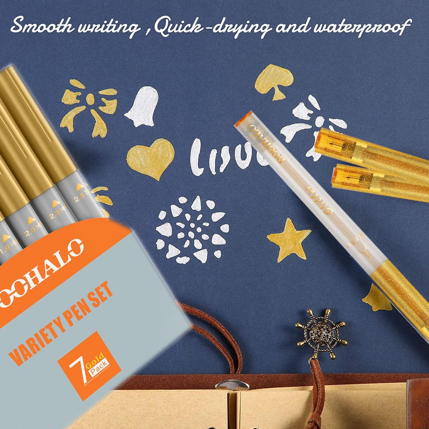 DOOHALO Gold Metallic Gel Glitter Pens Compatible with Cricut Maker 3/Maker/Explore 3/Air 2/Air 1.0/0.8/2.0/2.5 Variety Point Tips Markers for drawing Writing