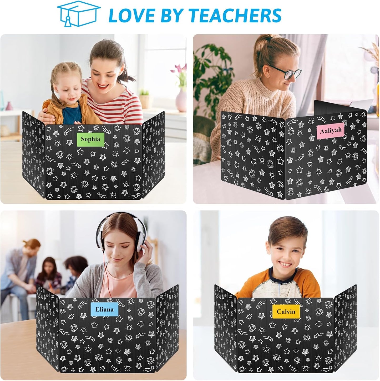 Black 2-Pack Desk Dividers for Students, Waterproof Plastic Study Carrel Divider, Durable Testing Dividers for Classroom Teacher Supplies, Easy to Clean Privacy Shield Folder Boards for Student Desk