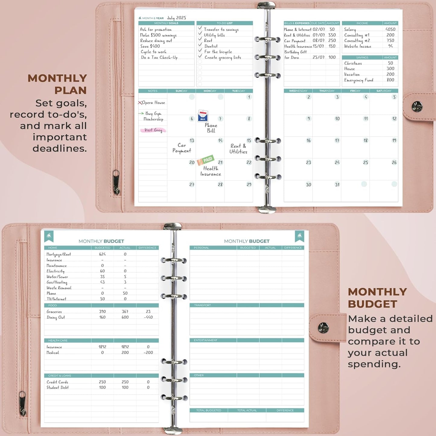 Clever Fox Budget Planner Binder – Monthly Financial Organizer Book with Pockets, Bill Tracker, Expense Tracker & Cash Envelopes – Undated Finance Journal for Budgeting – 7″ x 9″ (Rose Gold)