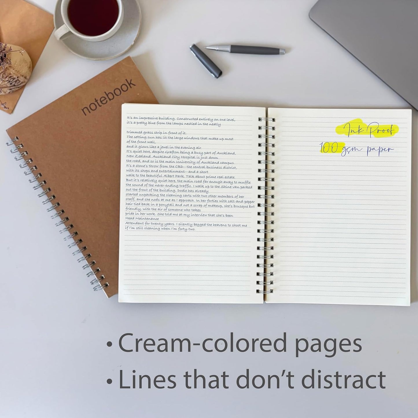 2-Pack A4 Lined Spiral Notebooks - 200+200 Lay Flat Pages - 100gsm Ink Proof Paper - Wirebound Hardcover Executive Notebooks - Daily Writing Journal 8.5"x11"